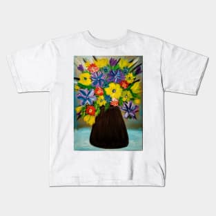 Some abstract mixed flowers in a metallic vase Kids T-Shirt